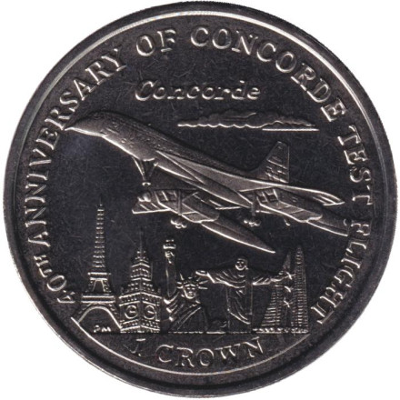 Монета 1 крона. 2009 год, Остров Мэн. 40 лет тестовому полёту Конкорда.