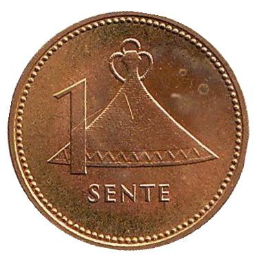 Монета 1 сенте. 1983 год, Лесото. Соломенная шляпа народа Басуто.