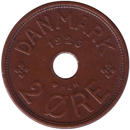 Монета 2 эре. 1926 год, Дания. Редкая!