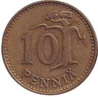 Монета 10 пенни. 1966 год, Финляндия.