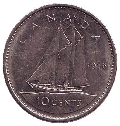 Монета 10 центов. 1976 год, Канада. Парусник.