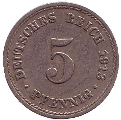 Монета 5 пфеннигов. 1913 год (А), Германская империя.