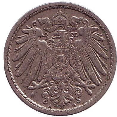 Монета 5 пфеннигов. 1913 год (А), Германская империя. Монета 5 пфеннигов. 1913 год (А), Германская империя.