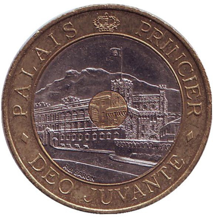 Монета 20 франков. 1992 год, Монако. Княжеский дворец.