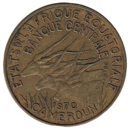 Монета 5 франков. 1970 год, Камерун. Африканские антилопы. (Западные канны).