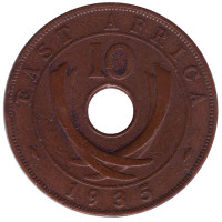 Монета 10 центов, 1935 год, Восточная Африка.