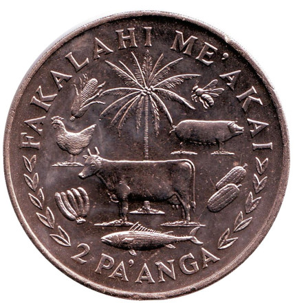 Монета 2 паанга. 1975 год, Тонга. ФАО. Корова. Король Тауфа’ахау Тупоу IV.