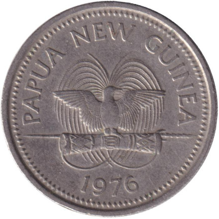 Монета 10 тойа. 1976 год, Папуа-Новая Гвинея. (Тип 1). Опоссум.