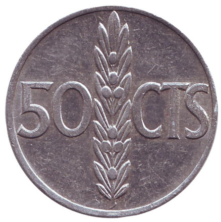 Монета 50 сантимов. 1966 год, Испания. (68 внутри звезды)