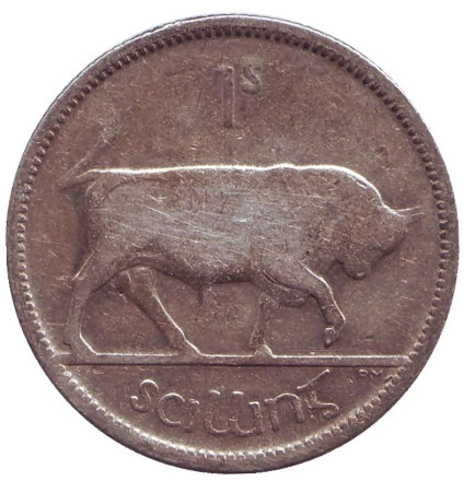 Монета 1 шиллинг. 1930 год, Ирландия. Бык.