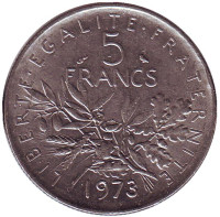 Монета 5 франков. 1973 год, Франция.