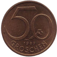 Монета 50 грошей. 1987 год, Австрия.