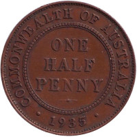 Монета 1/2 пенни. 1935 год, Австралия.