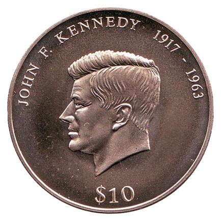 Монета 10 долларов. 2000 год, Либерия. 37 лет со дня смерти Джона Кеннедию