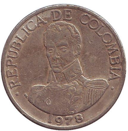 Монета 1 песо. 1978 год, Колумбия. Симон Боливар.