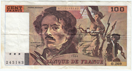 Банкнота 100 франков. 1994 год, Франция. Эжен Делакруа.