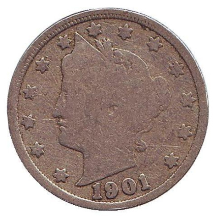 Монета 5 центов. 1901 год, США.