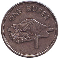 Монета 1 рупия. 2010 год, Сейшельские острова. (Немагнитная) Тритонов рог (Харония Тритон). Монета 1 рупия. 2010 год, Сейшельские острова. (Немагнитная) Тритонов рог (Харония Тритон).