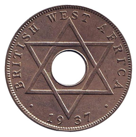 Монета 1 пенни. 1937 год ("H"), Британская Западная Африка.