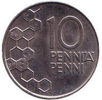 Монета 10 пенни. 1990 год, Финляндия.