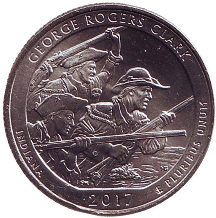 Монета 25 центов (P). 2017 год, США. Национальный исторический парк имени Джорджа Роджерса Кларка. Парк № 40.