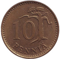 Монета 10 пенни. 1969 год, Финляндия.