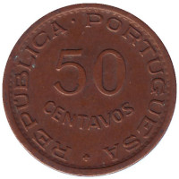 Монета 50 сентаво. 1961 год, Ангола в составе Португалии.
