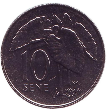 Монета 10 сене. 2006 год, Самоа. Растение Таро.