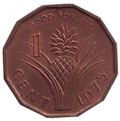 Монета 1 цент. 1975 год, Свазиленд. Из обращения. FAO. Ананас.