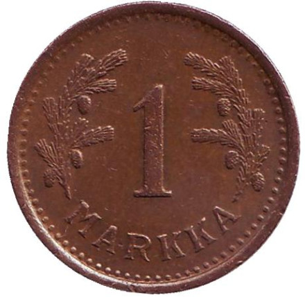 Монета 1 марка. 1950 год (медь), Финляндия.