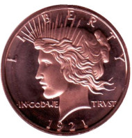 Доллар мира. Монетовидный жетон. Унция меди 999, США. (Вар. II) Доллар мира. Монетовидный жетон. Унция меди 999, США. (Вар. II)