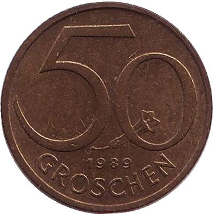 Монета 50 грошей. 1989 год, Австрия.