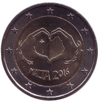 Любовь. Серия "Дети и солидарность". Монета 2 евро. 2016 год, Мальта.
