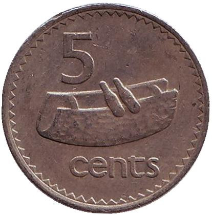 Монета 5 центов. 1978 год, Фиджи. Фиджийский барабан (лали).