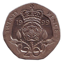 Монета 20 пенсов. 1999 год, Великобритания. 