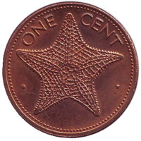 Морская звезда. Монета 1 цент. 1990 год, Багамские острова. 