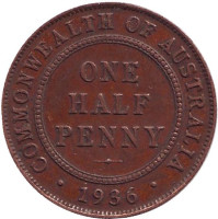 Монета 1/2 пенни. 1936 год, Австралия.