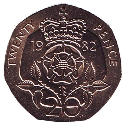 Монета 20 пенсов. 1982 год, Великобритания. BU.