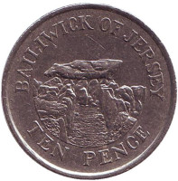 Дольмен. Монета 10 пенсов, 1992 год, Джерси.