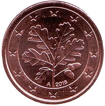 Монета 1 цент. 2016 год (А), Германия.