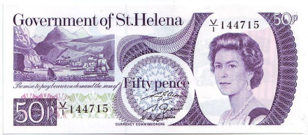 Банкнота 50 пенсов. 1979 год, Остров Святой Елены.