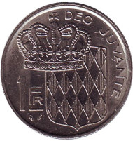 Монета 1 франк. 1977 год, Монако. Монета 1 франк. 1977 год, Монако.