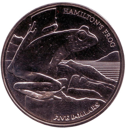 Монета 5 долларов. 2008 год, Новая Зеландия. Лягушка Гамильтона.