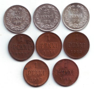 Набор монет 1-25 пенни (8 шт.), 1913-1917 гг., Финляндия в составе Российской Империи.  Набор монет 1-25 пенни (8 шт.), 1913-1917 гг., Финляндия в составе Российской Империи.