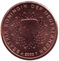 Монета 1 цент. 2000 год, Нидерланды.