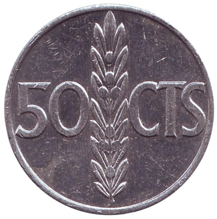 Монета 50 сантимов. 1966 год, Испания. (73 внутри звезды)