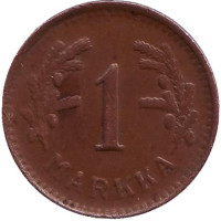 1 марка. 1951 год (медь), Финляндия. 