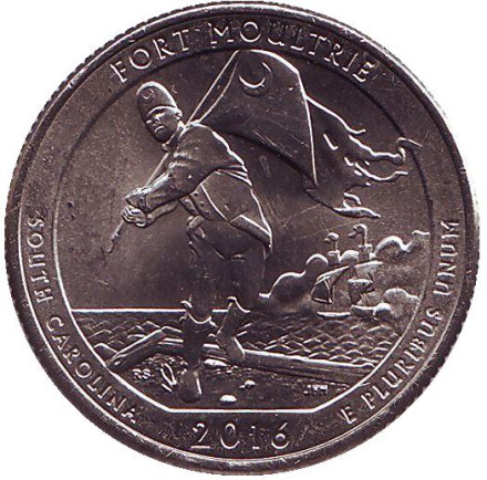 Монета 25 центов (P). 2016 год, США. Форт Молтри. Парк № 35.