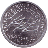 Африканские антилопы. (Западные канны). Монета 1 франк. 1969 год, Камерун.