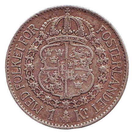 Монета 1 крона. 1926 год, Швеция. Густав V.